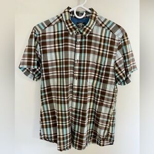 H&M Men's Brown and Blue Plaid Casual Shirt, Medium